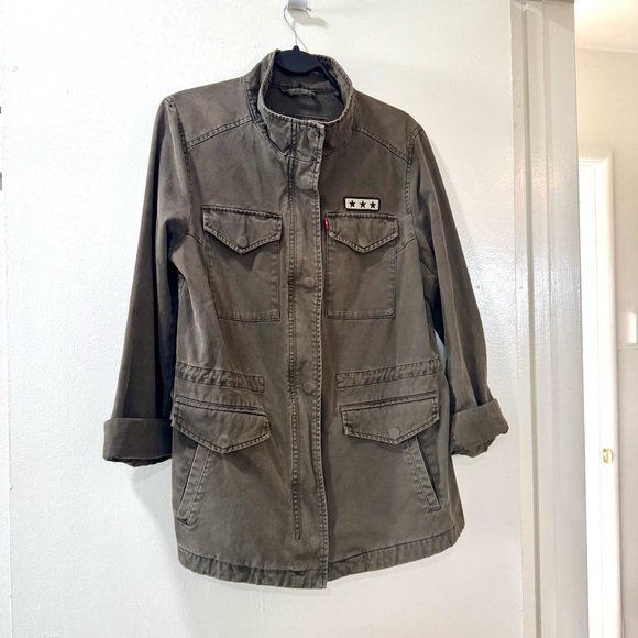 Levi's Jackets & Blazers - Levi's Khaki Utility Jacket with Star Patches Size M 100% cotton